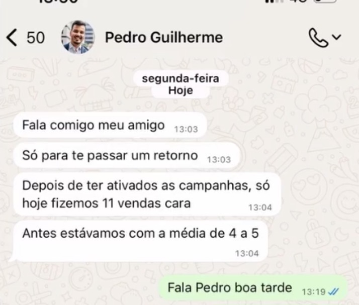 Cliente relatando 11 vendas em um dia